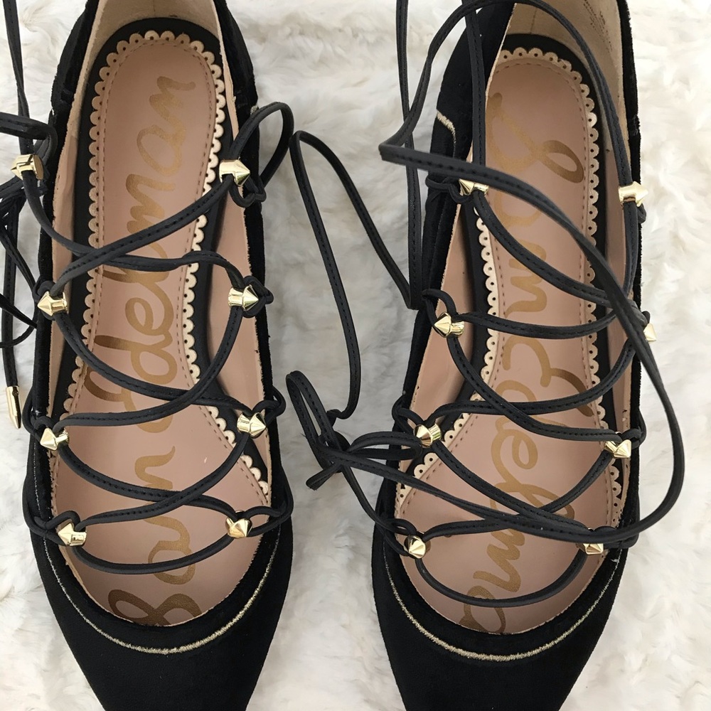 SAM EDELMAN ROCKWELL LACE UP VELVET FLATS 6